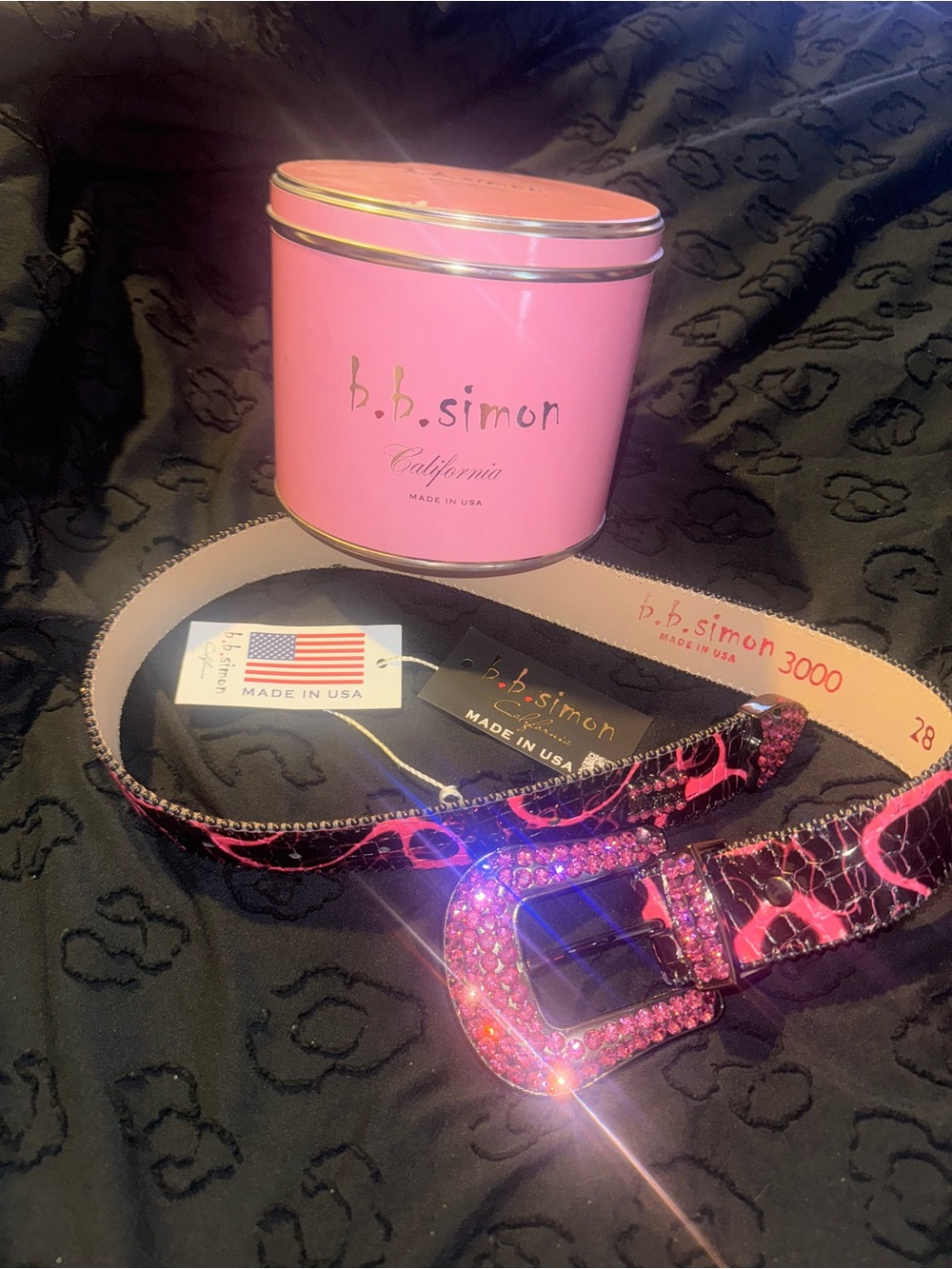 B.B. Simon Hot Pink Crystal Buckle Leather Belt